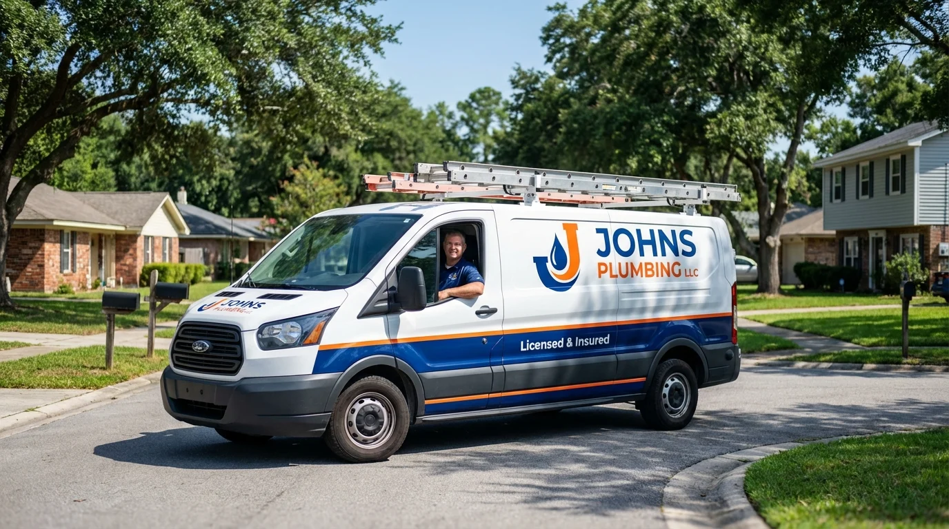 Johns Plumbing LLC service van in Sandown, NH