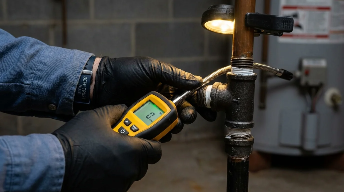Gas leak detection with electronic sniffer by Johns Plumbing LLC in Sandown