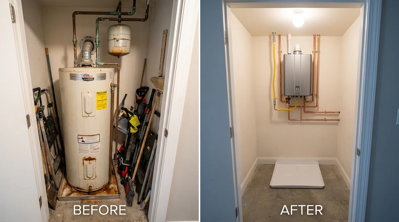 Tank water heater versus wall-mounted tankless unit comparison for Sandown, NH homeowners