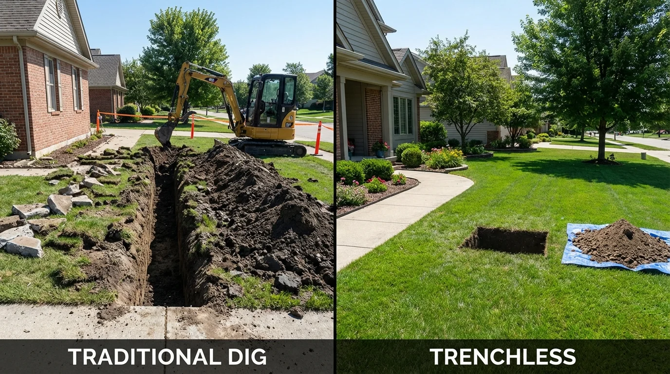 Trenchless sewer repair with minimal yard damage versus traditional excavation in Sandown, NH